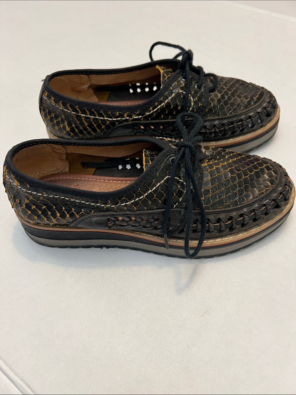 RARMURI HUARACHES PLATFORM OXFORD SHOES SNAKE EMBOSSED LEATHER MEXICO SIZE 8 - Picture 2 of 14